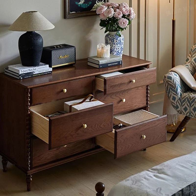 Traditional French Ash Wood Plywood Rectangular Storage Cabinet 6-Drawer For Bedroom & Living Room
