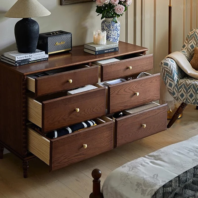 Traditional French Ash Wood Plywood Rectangular Storage Cabinet 6-Drawer For Bedroom & Living Room
