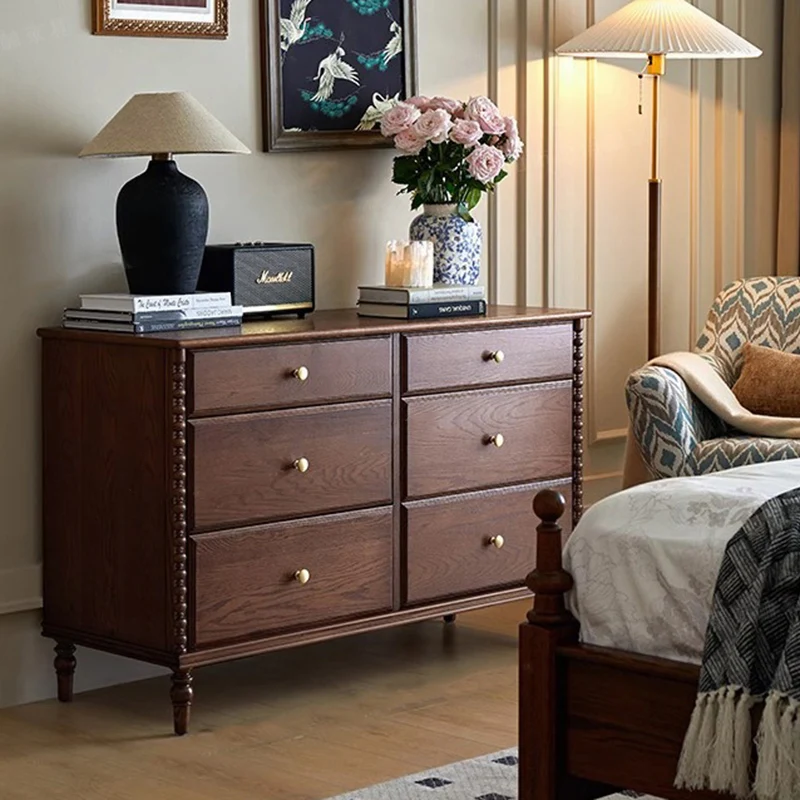 Traditional French Ash Wood Plywood Rectangular Storage Cabinet 6-Drawer For Bedroom & Living Room