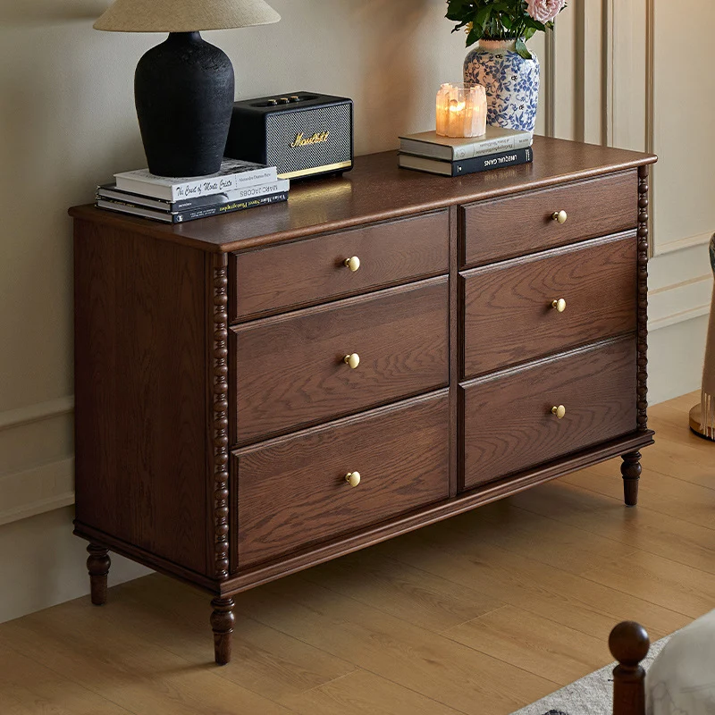 Traditional French Ash Wood Plywood Rectangular Storage Cabinet 6-Drawer For Bedroom & Living Room