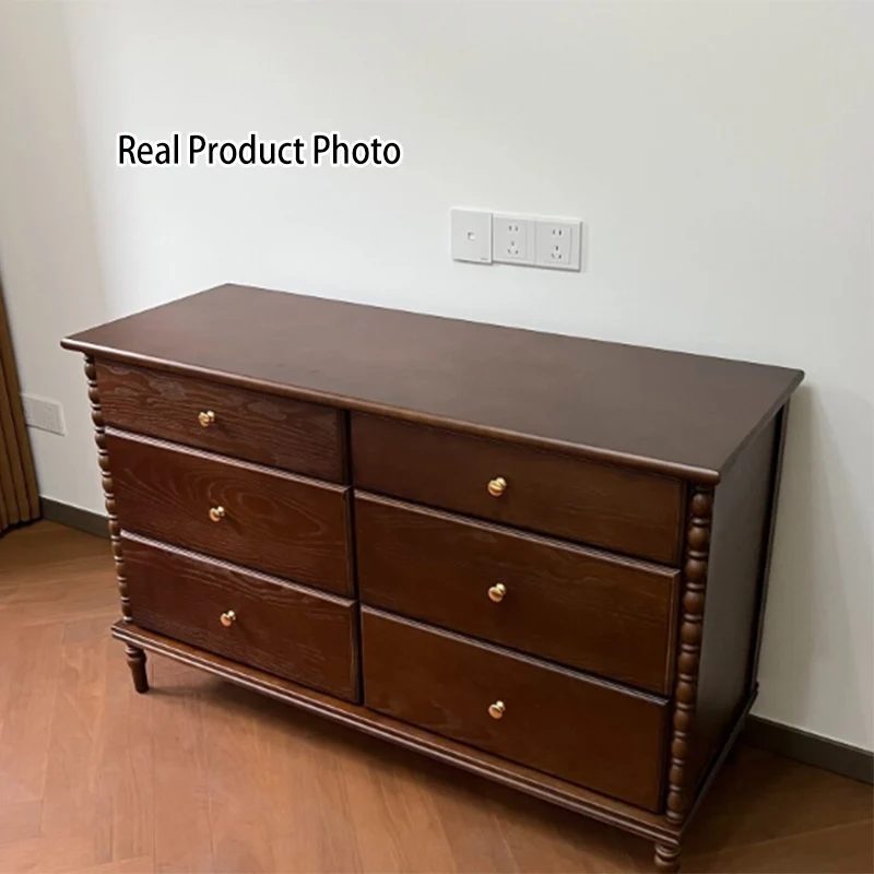 Traditional French Ash Wood Plywood Rectangular Storage Cabinet 6-Drawer For Bedroom & Living Room