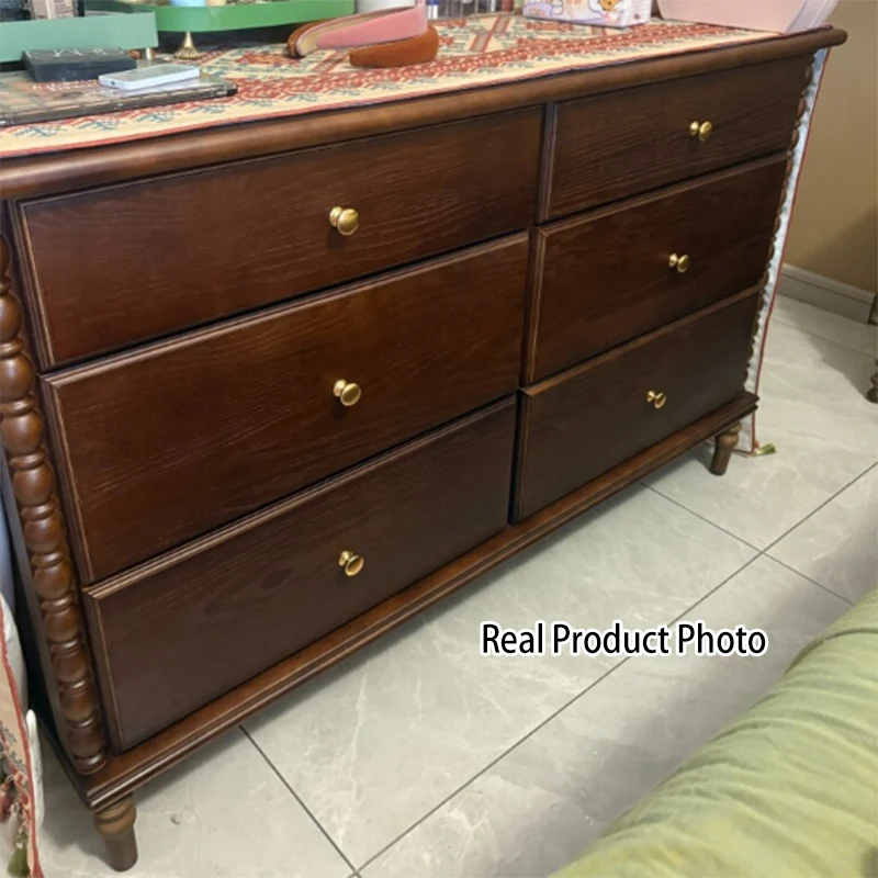 Traditional French Ash Wood Plywood Rectangular Storage Cabinet 6-Drawer For Bedroom & Living Room