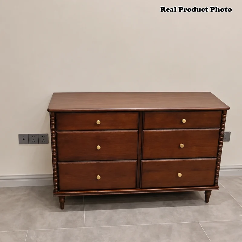 Traditional French Ash Wood Plywood Rectangular Storage Cabinet 6-Drawer For Bedroom & Living Room