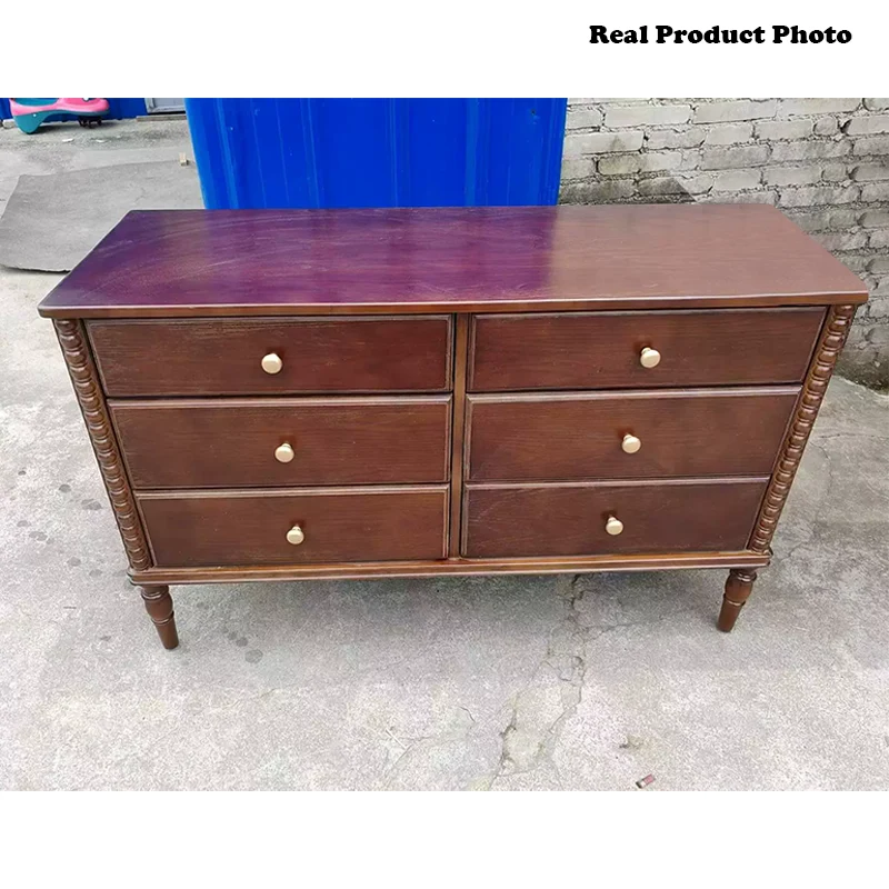 Traditional French Ash Wood Plywood Rectangular Storage Cabinet 6-Drawer For Bedroom & Living Room
