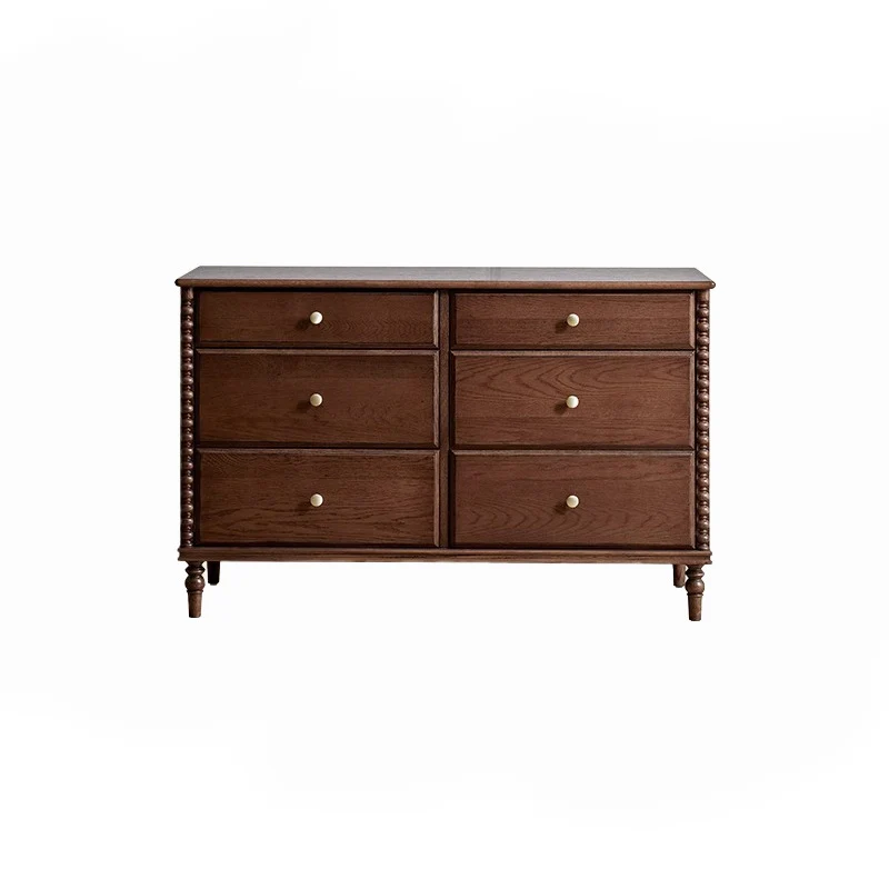 Traditional French Ash Wood Plywood Rectangular Storage Cabinet 6-Drawer For Bedroom & Living Room