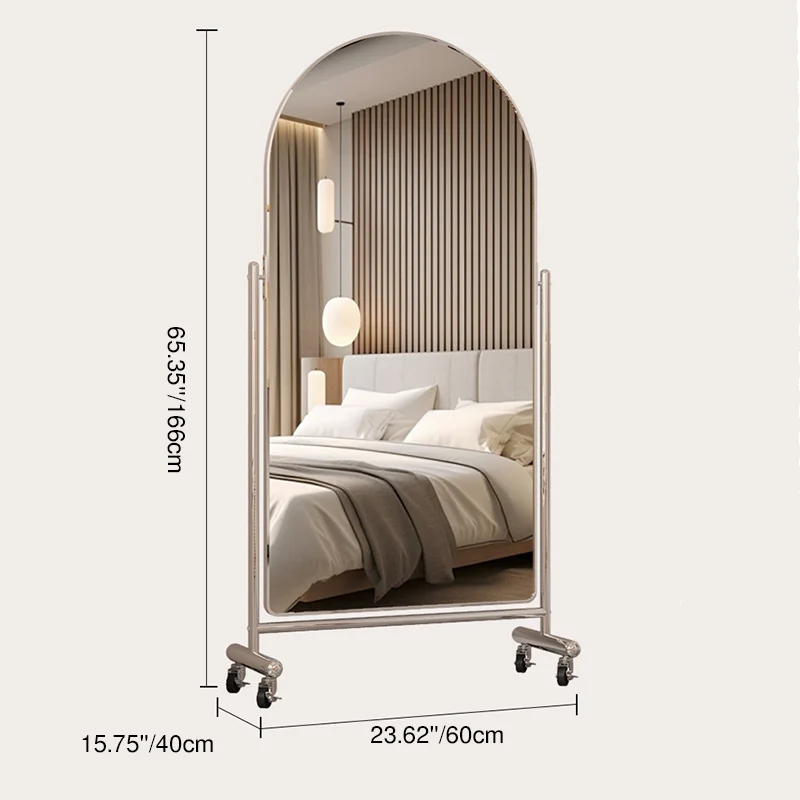 Modern Minimalist Stainless Steel Glass Oval Movable Full-Length Floor Mirror Adjustable Slimming Design For Living Room & Bedroom
