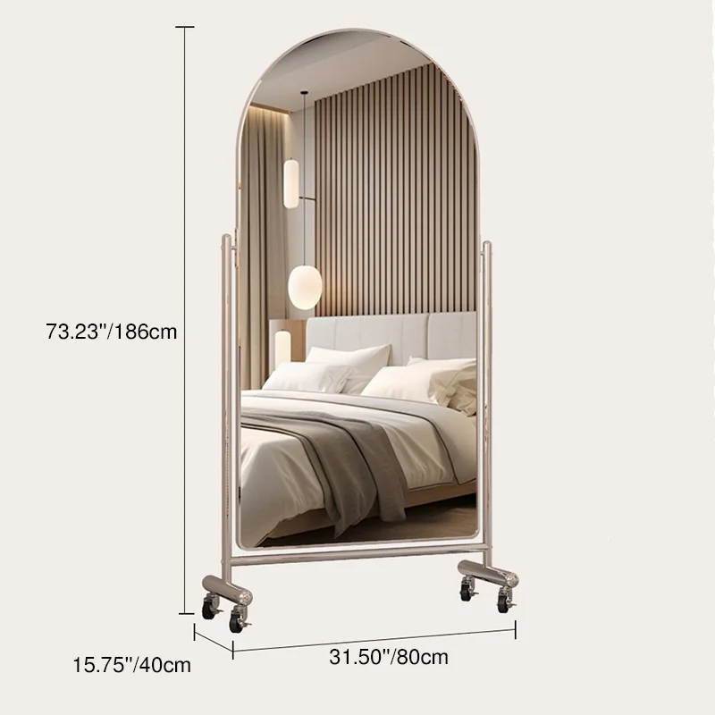 Modern Minimalist Stainless Steel Glass Oval Movable Full-Length Floor Mirror Adjustable Slimming Design For Living Room & Bedroom