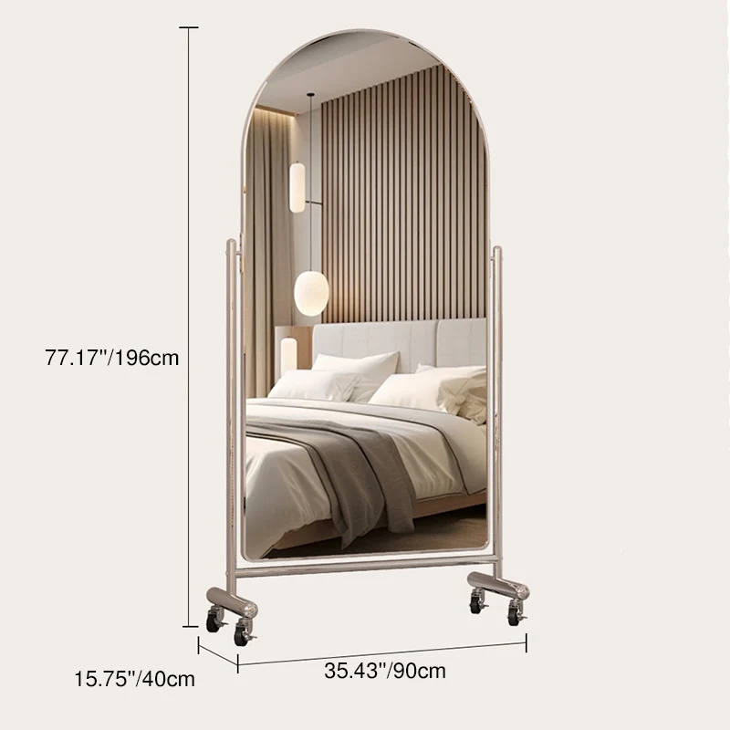 Modern Minimalist Stainless Steel Glass Oval Movable Full-Length Floor Mirror Adjustable Slimming Design For Living Room & Bedroom