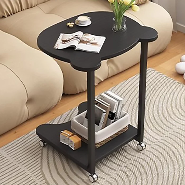 Contemporary Creative Engineered Wood & Metal Panda-Shaped End Table With 2-Tier And Wheels For Living Room