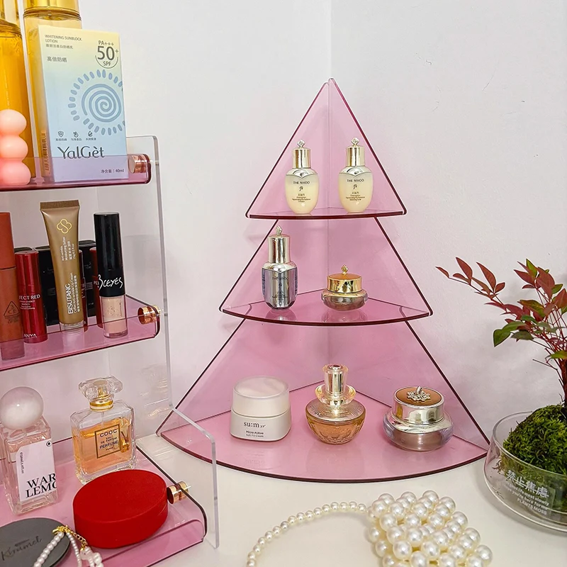 Contemporary Creative Acrylic Christmas Tree-shaped Desktop Storage Shelf 3-Tier Perfume & Cosmetics Display Shelf For Bedroom & Living Room