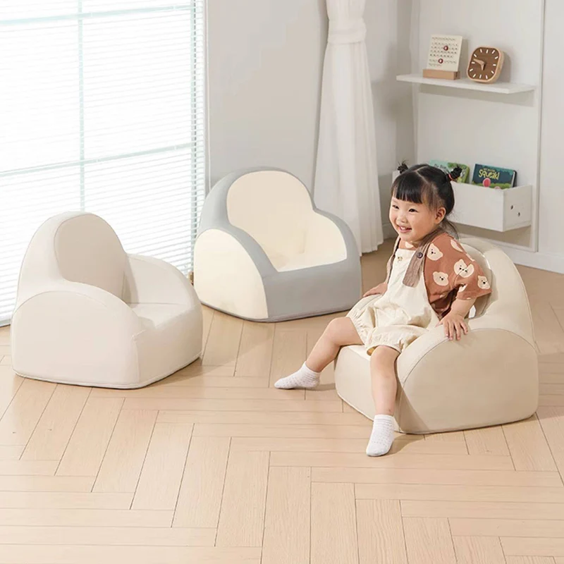 Contemporary Nordic PU Leather Sponge Arc Lightweight Kids Accent Chair Backrest Armrest For Living Room