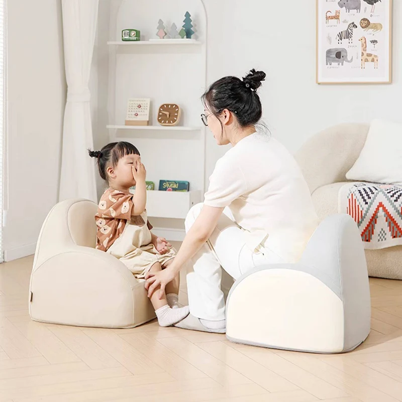 Contemporary Nordic PU Leather Sponge Arc Lightweight Kids Accent Chair Backrest Armrest For Living Room