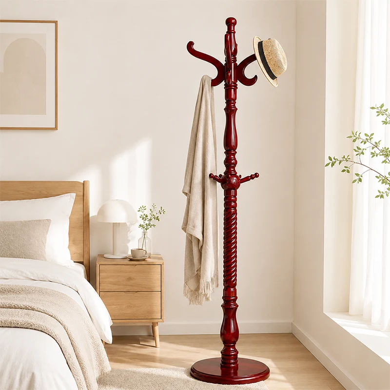 Traditional Vintage Coat Rack - Crown Style Wooden Hook: Elegant Freestanding Hall Tree For Entryway & Bedroom