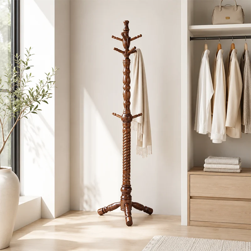 Freestanding Solid Eucalyptus Wood Coat Rack: Multi-Level Hook - Vintage Entryway Hall Tree For Entryway Storage & Bedroom