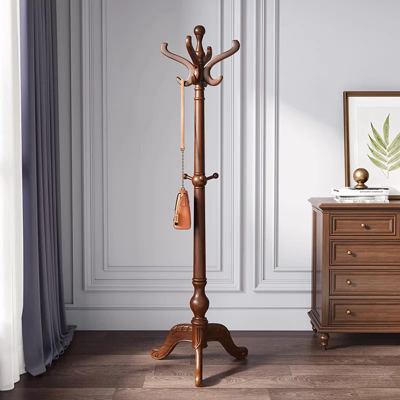Classic Freestanding Rubberwood Coat Rack: Decorative Carved Base - Traditional Vintage Hall Tree Organizer For Entryway