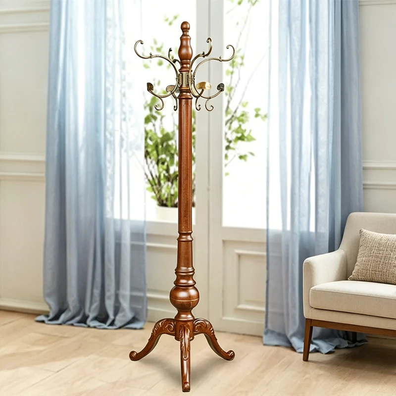 Traditional Vintage Rubberwood Coat Rack: Decorative Zinc Alloy Hooks - Freestanding Hall Tree For Entryway