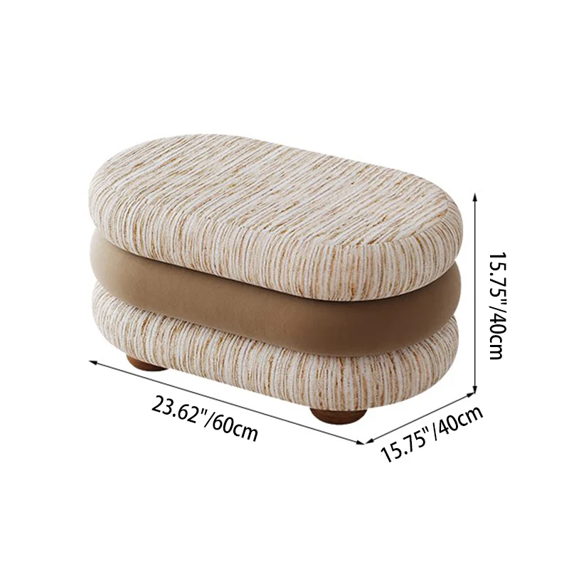 Contemporary Scandinavian Chenille Jacquard Fabric Brushed Fleece Sponge Pine Wood Oval Bench Backless Armless For Entryway & Hallway