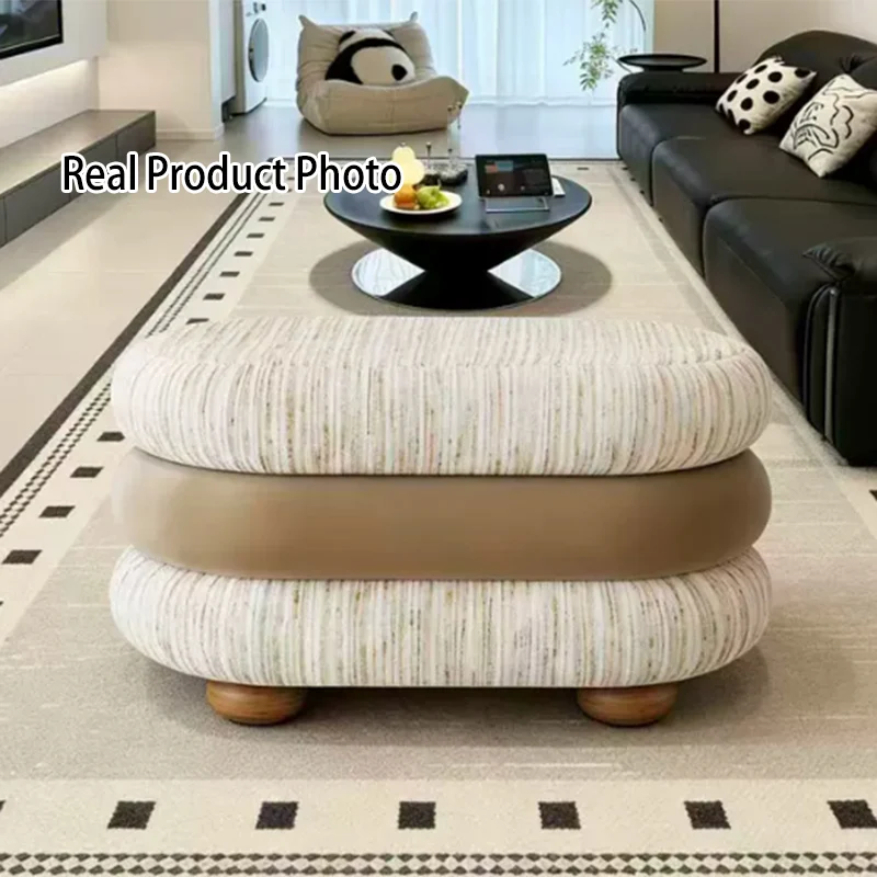 Contemporary Scandinavian Chenille Jacquard Fabric Brushed Fleece Sponge Pine Wood Oval Bench Backless Armless For Entryway & Hallway