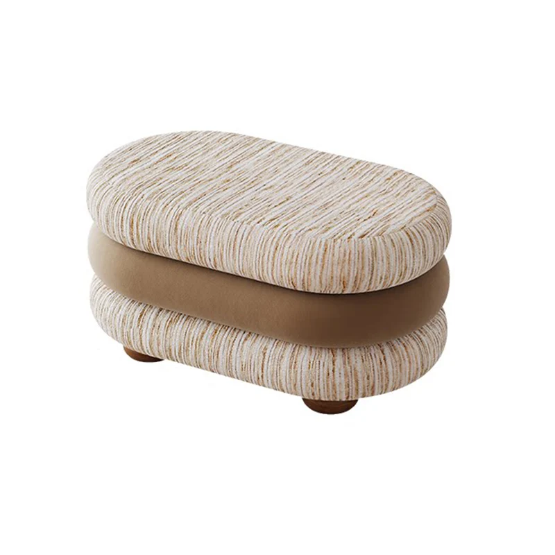 Contemporary Scandinavian Chenille Jacquard Fabric Brushed Fleece Sponge Pine Wood Oval Bench Backless Armless For Entryway & Hallway