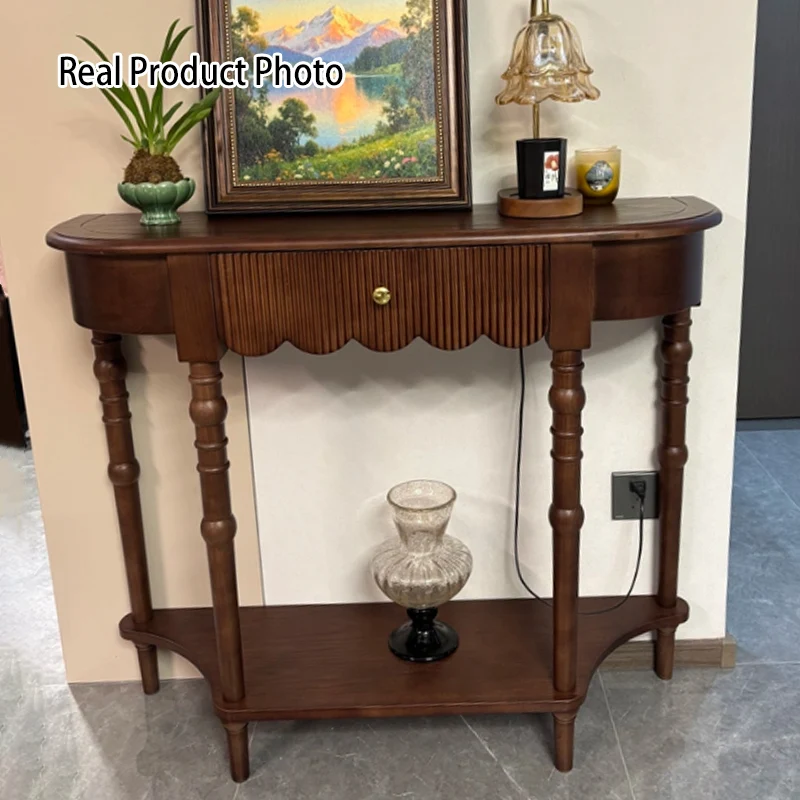 Traditional French Ash Wood Plywood Pine Wood Arc Console Table 1/2-Layer For Entryway & Hallway