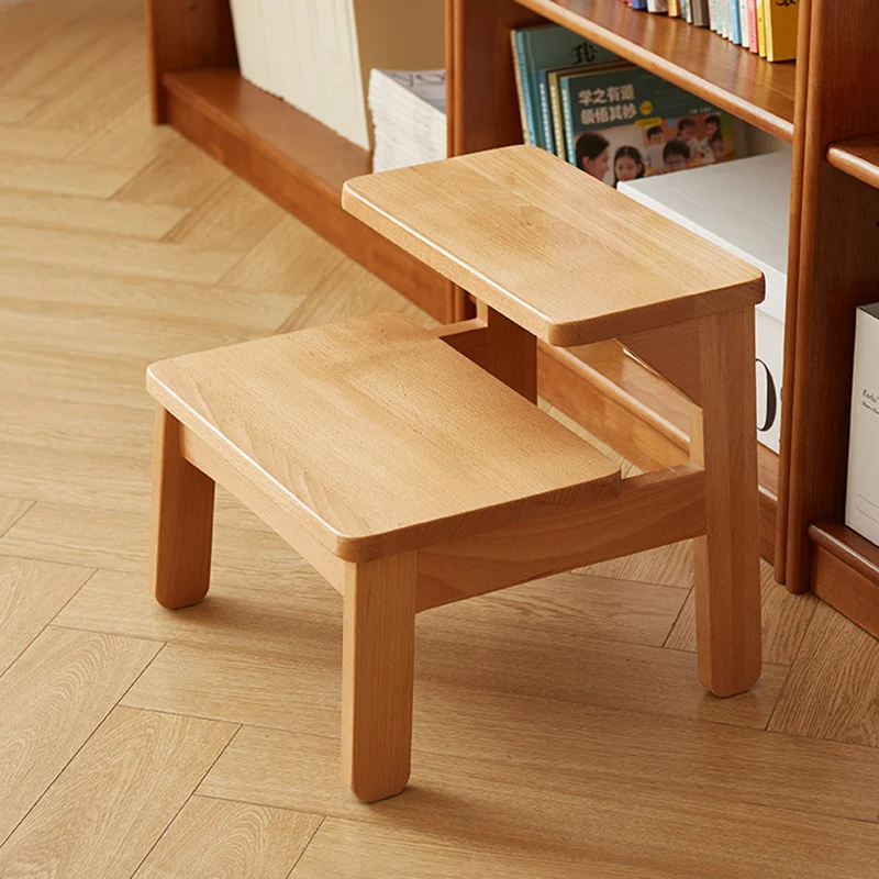 Traditional Japanese Beech Wood Trapezoidal Kids Footstool Backless Armless For Living Room