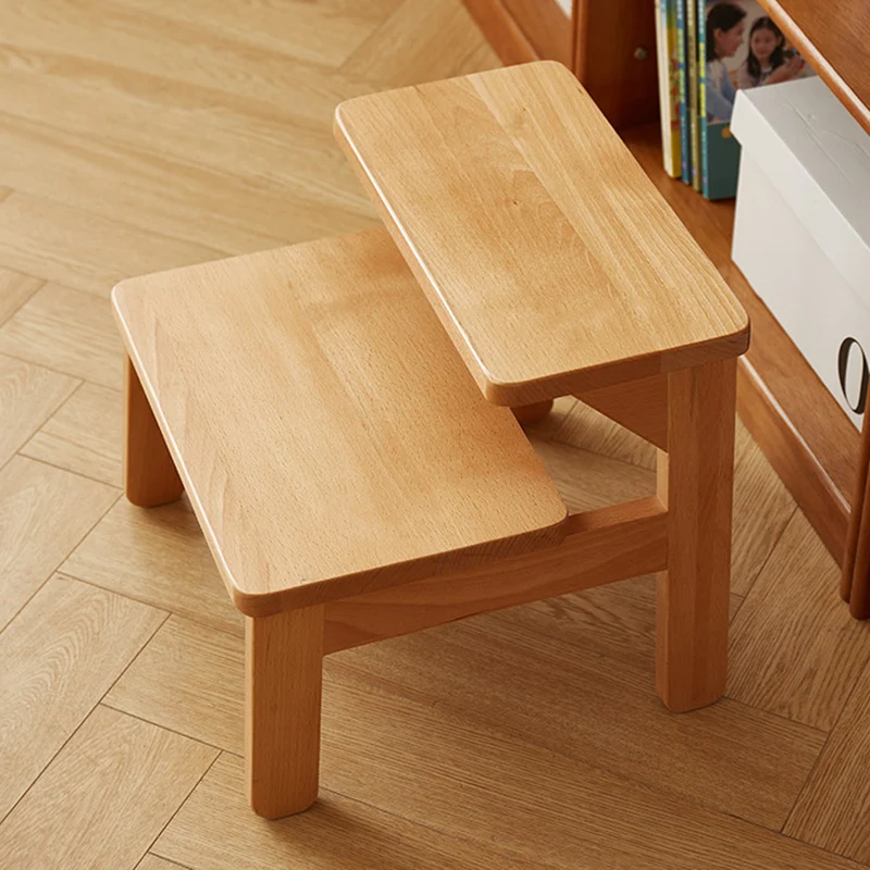 Traditional Japanese Beech Wood Trapezoidal Kids Footstool Backless Armless For Living Room
