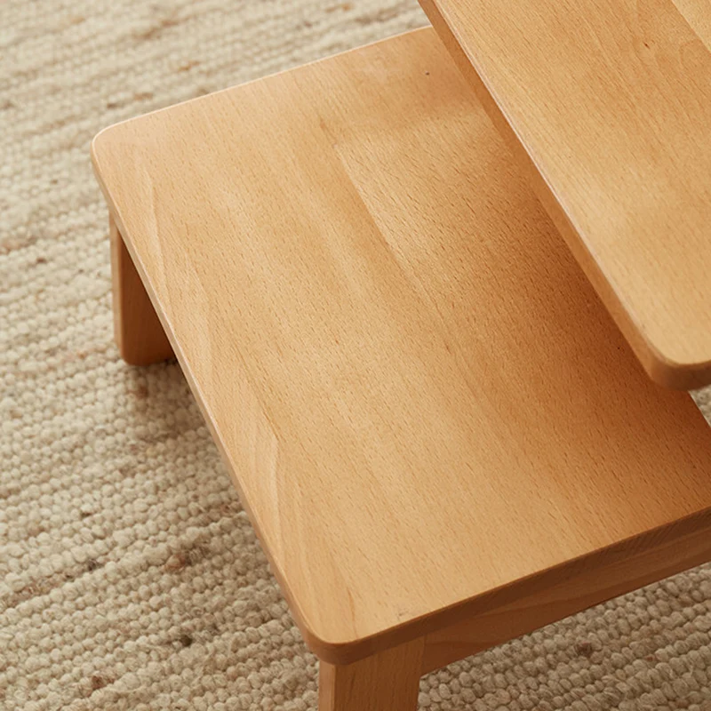 Traditional Japanese Beech Wood Trapezoidal Kids Footstool Backless Armless For Living Room