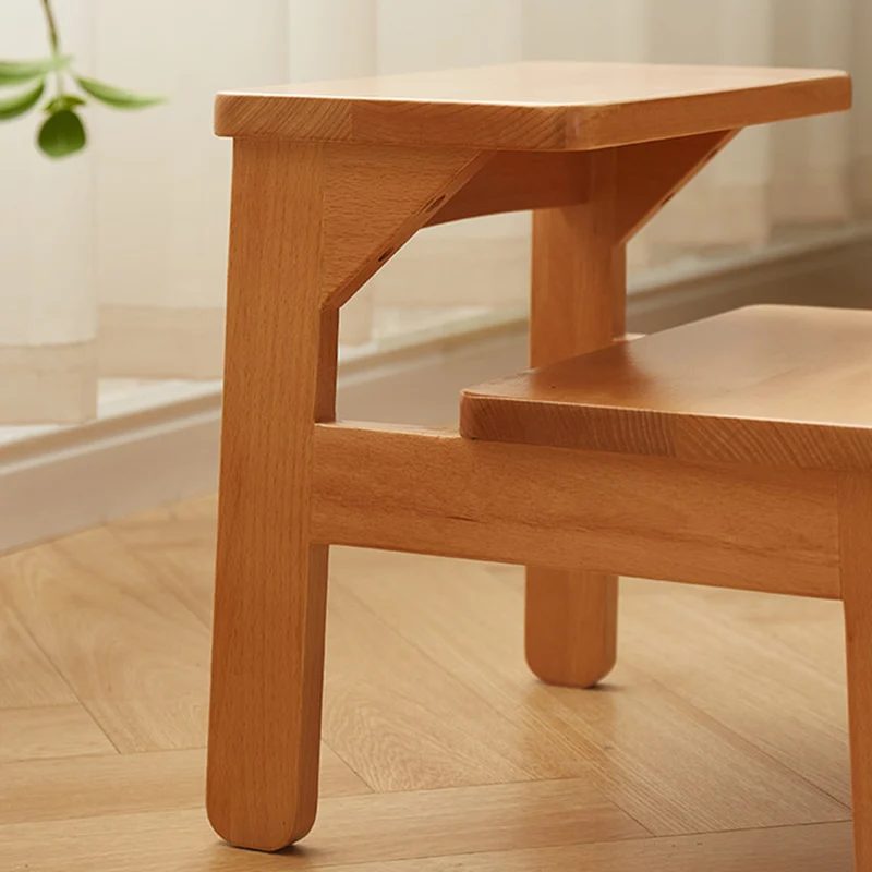 Traditional Japanese Beech Wood Trapezoidal Kids Footstool Backless Armless For Living Room