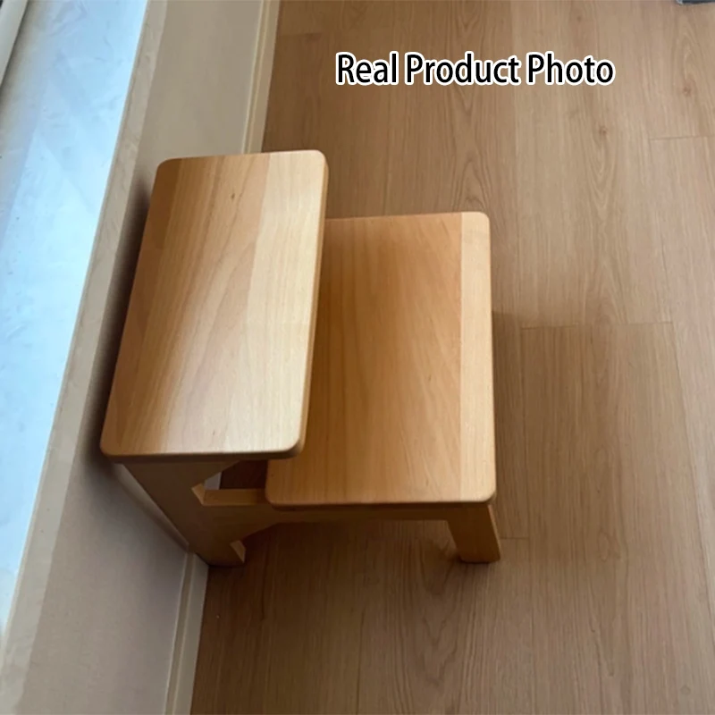 Traditional Japanese Beech Wood Trapezoidal Kids Footstool Backless Armless For Living Room