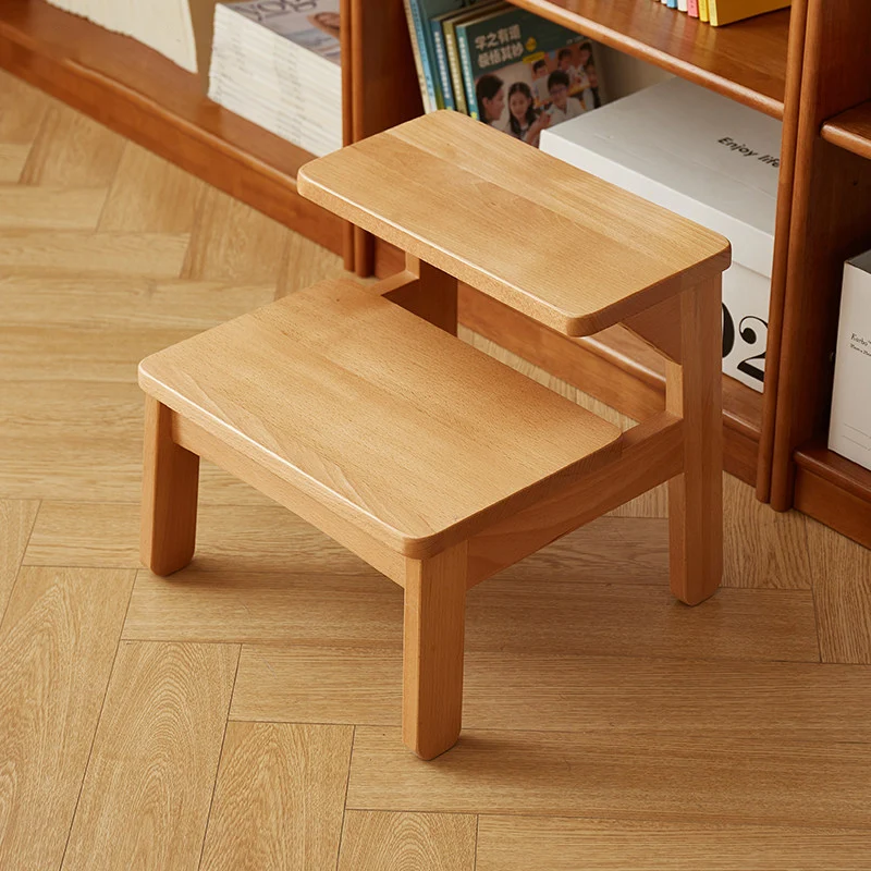 Traditional Japanese Beech Wood Trapezoidal Kids Footstool Backless Armless For Living Room