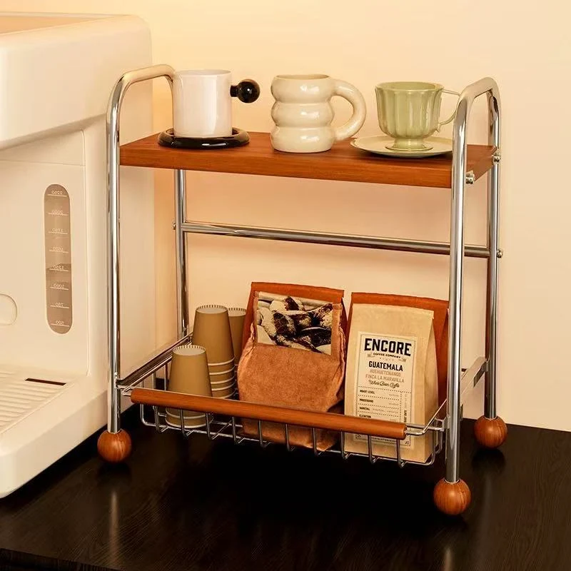 Modern Minimalist MDF Carbon Steel Trapezoidal Lightweight Desktop Storage Shelf 2-Tier For Living Room & Dining Room