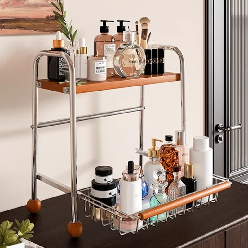Modern Minimalist MDF Carbon Steel Trapezoidal Lightweight Desktop Storage Shelf 2-Tier For Living Room & Dining Room