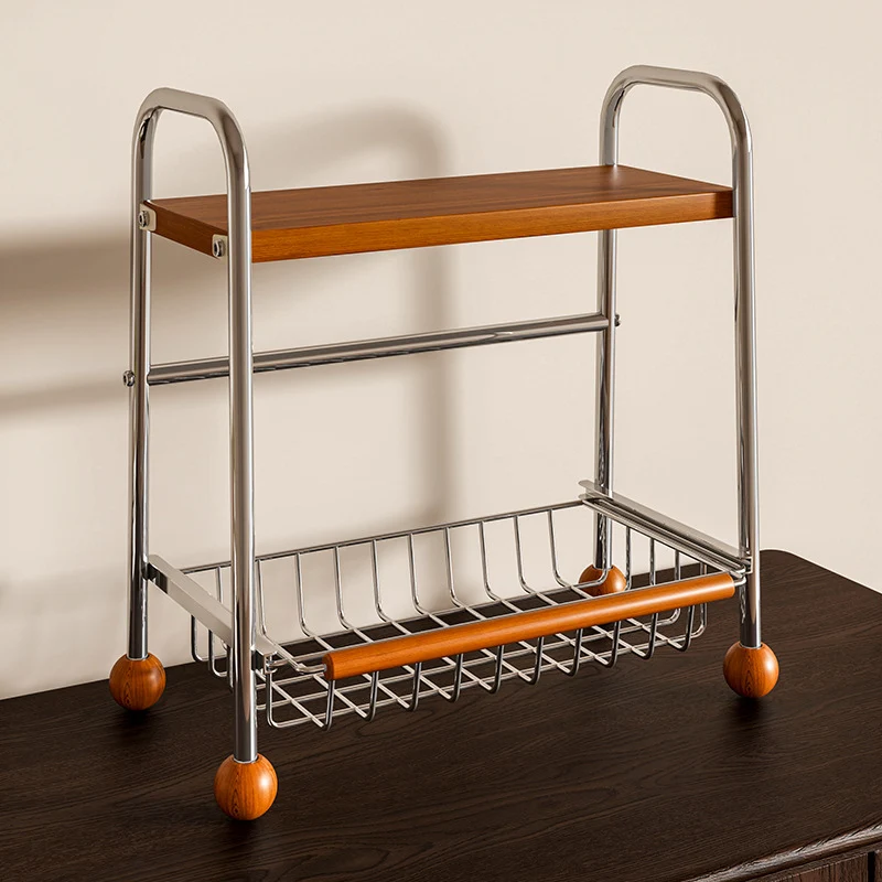 Modern Minimalist MDF Carbon Steel Trapezoidal Lightweight Desktop Storage Shelf 2-Tier For Living Room & Dining Room