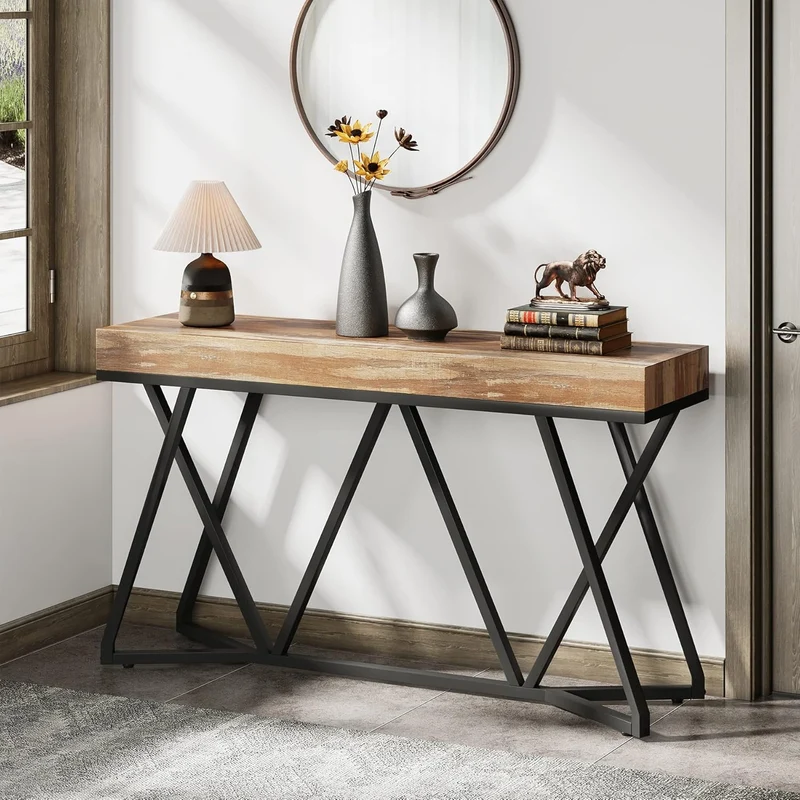 Tribesigns Table console en bois , Console d'entrée avec base en métal Unique Table Basse