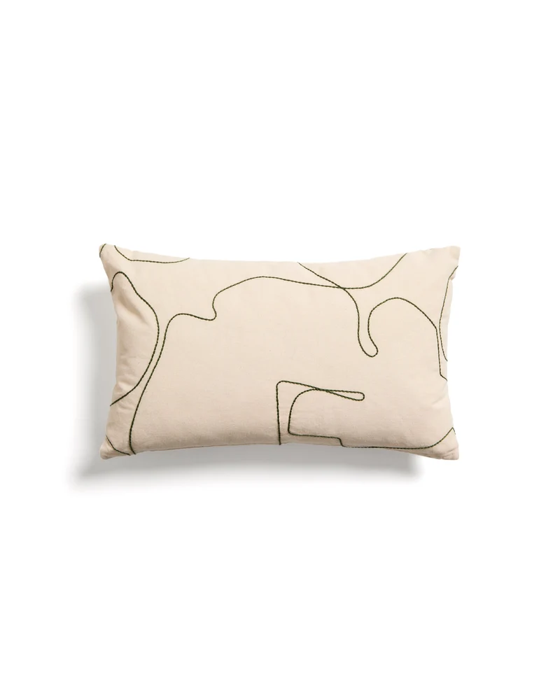 Dibel ecru cushion cover with green detail 30 x 50cm