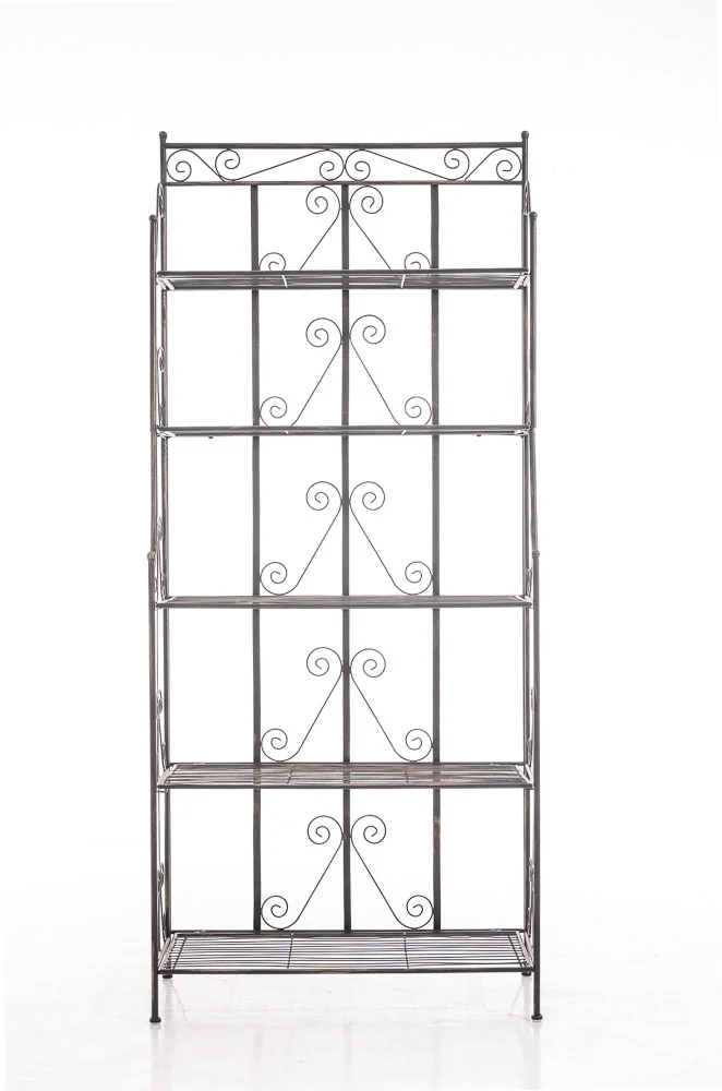 Etagère sur pieds avec 5 niveaux rangement balcon terrasse salon pliable en métal bronze 10_0003969