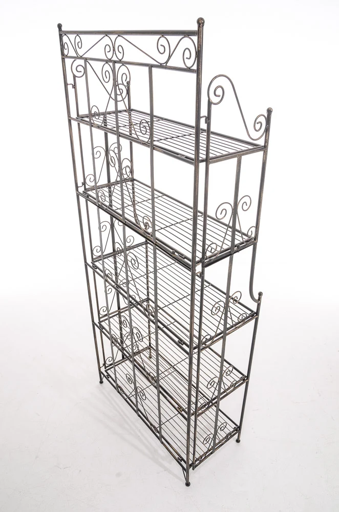 Etagère sur pieds avec 5 niveaux rangement balcon terrasse salon pliable en métal bronze 10_0003969