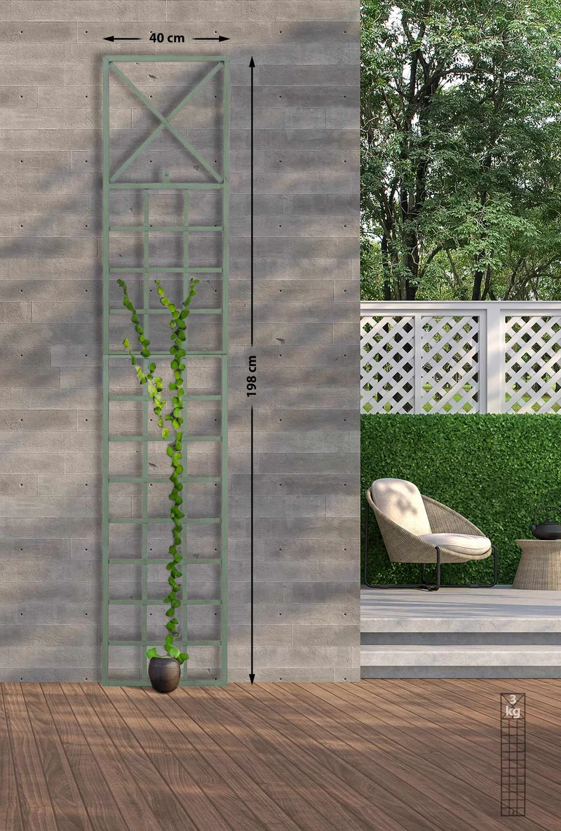 Set de 2 treillis décoration mural jardin roses plantes grimpantes métal vert vieilli 10_0003850