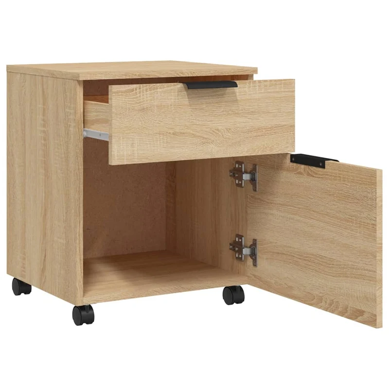 Caissons à tiroirs meuble de bureau mobile sur rourlettes MDF couleur chêne sonoma 45 x 38 x 54 cm DEC024563