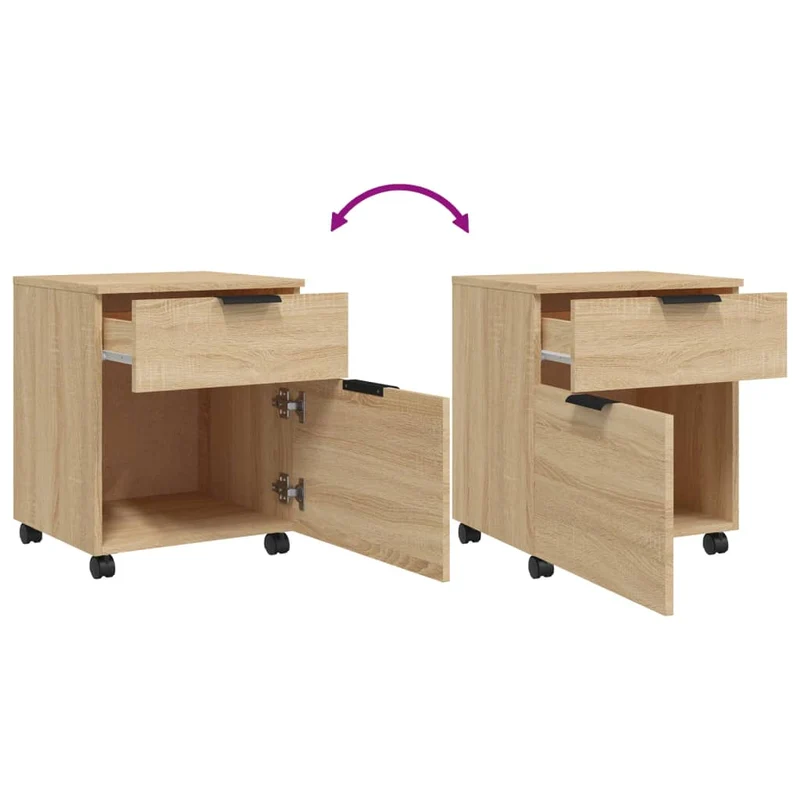 Caissons à tiroirs meuble de bureau mobile sur rourlettes MDF couleur chêne sonoma 45 x 38 x 54 cm DEC024563
