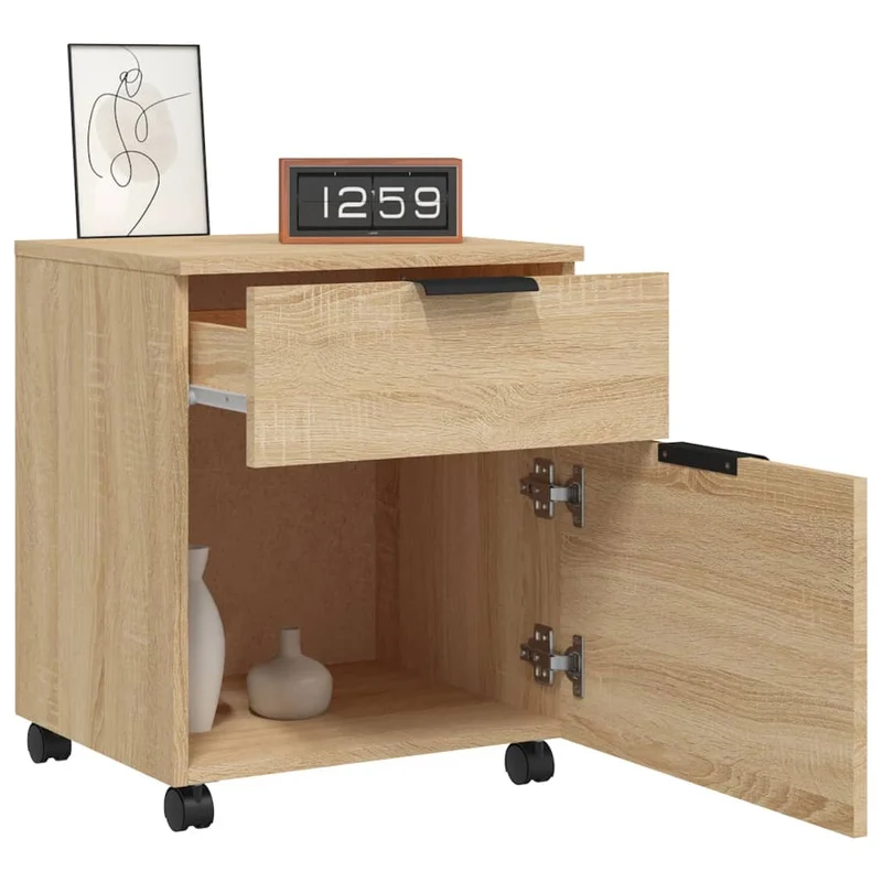 Caissons à tiroirs meuble de bureau mobile sur rourlettes MDF couleur chêne sonoma 45 x 38 x 54 cm DEC024563