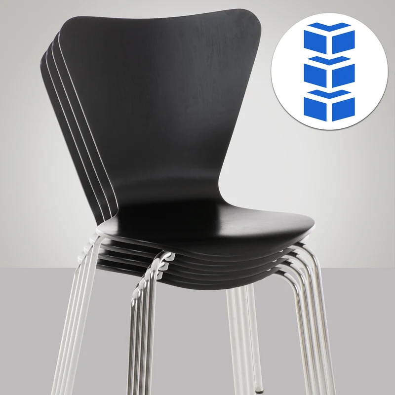 Chaise de cuisine salle à manger x1 empilable dossier triangle en bois noir et métal chromé 10_0003332