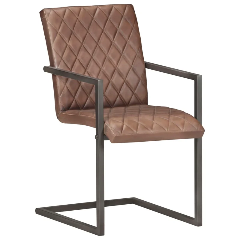 Lot de 2 chaises de salle à manger cuisine cantilever design rétro cuir véritable marron CDS020348