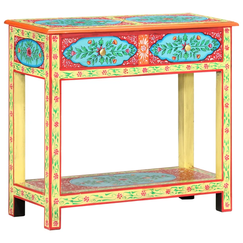 Table console peinte à la main avec tiroirs et étagère 80 x 35 x 75 cm bois de manguier multicolore DEC032183