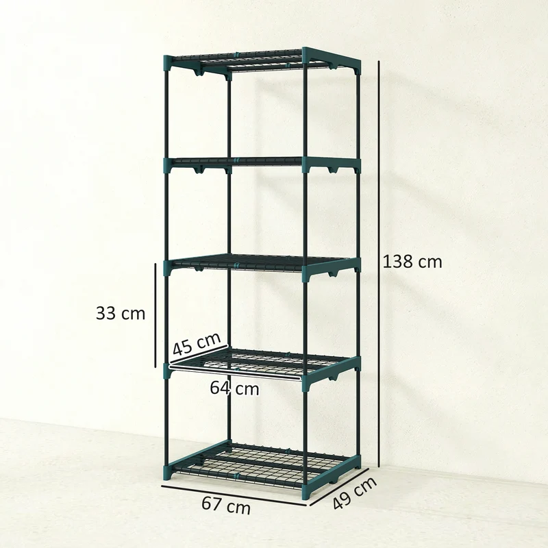 Étagère à plantes 5 niveaux balcon salon 67 x 49 x 138 cm gain de place montage facile design épuré en acier vert foncé 21_0005584