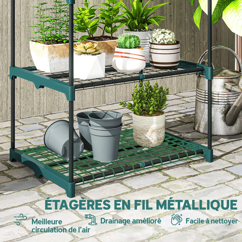 Étagère à plantes 5 niveaux balcon salon 67 x 49 x 138 cm gain de place montage facile design épuré en acier vert foncé 21_0005584