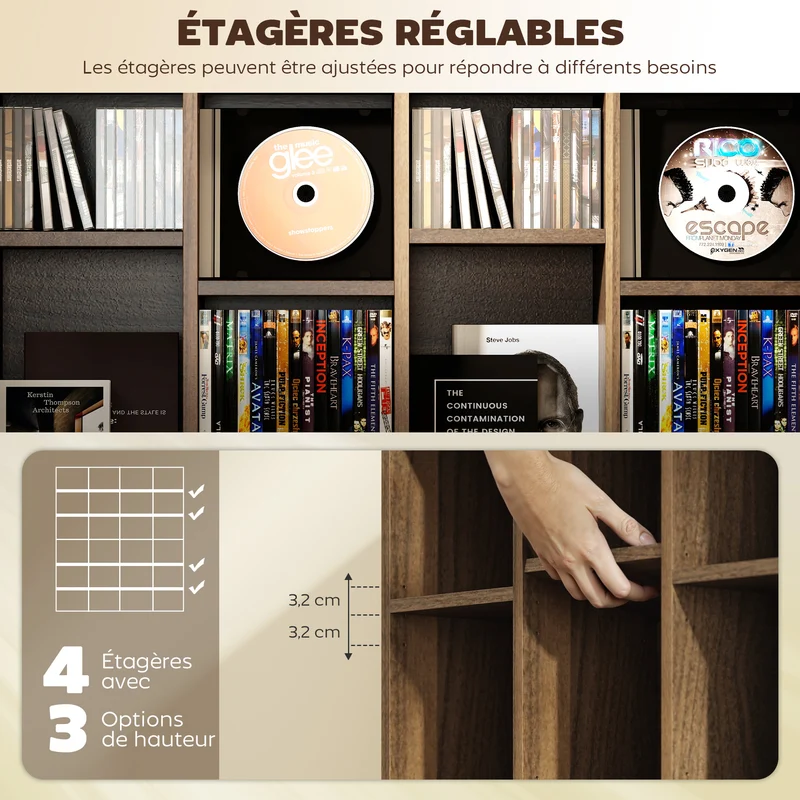 Étagère multimédia 89 x 20 x 130.5 cm grande capacité étagères réglables contemporain en panneaux de particules marron 21_0002380