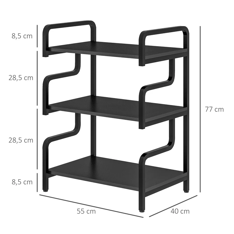 Étagère de rangement 3 niveaux salon bureau cuisine 55 x 40 x 77 cm charge 60 kg style industriel épuré en acier noir 21_0002935