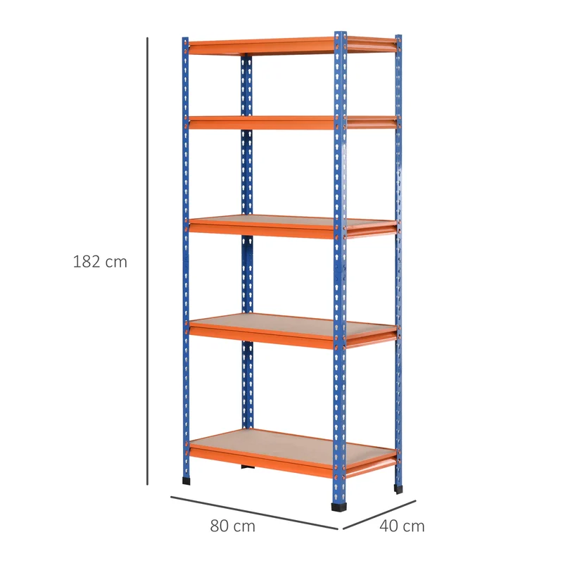 Étagère de garage 5 niveaux 80 x 40 x 182 cm charge 1500 kg étagères réglables industriel antibasculement en acier bleu 21_0006380