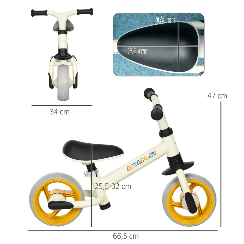 Vélo d'équilibre pour bébé 66 x 34 x 47 cm siège réglable roues increvables stabilité ludique moderne en acier orange 21_0000539